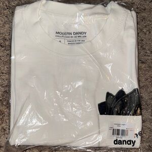 100% cotton White Men's Shirt w/ black logo.  Nice thickness.  Not see thru